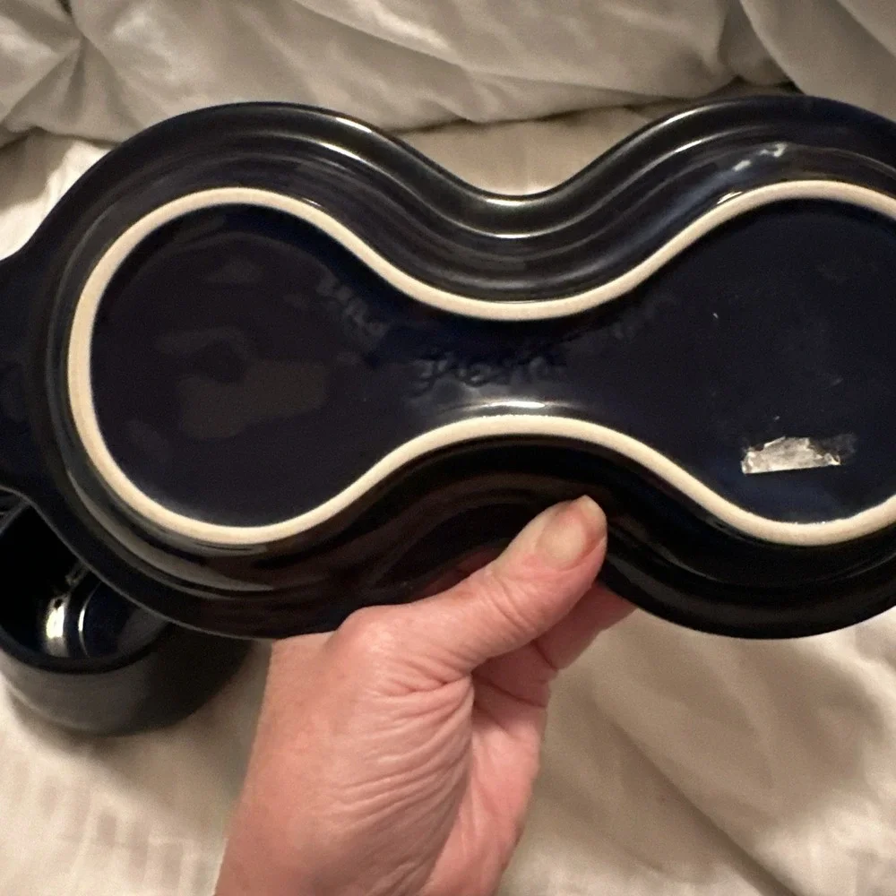 Fiestaware Cobalt Blue Creamer Sugar Bowl Lid Tray Set Homer Laughlin Post 1986